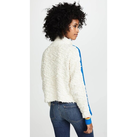 Free People Size XS Marshmallow Stripe Sweater Cream Deep Pile Rainbow Sleeve - Picture 3 of 16